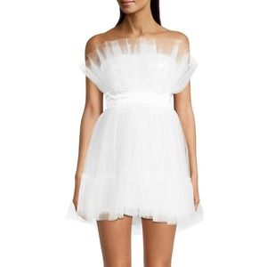 Katie May Elle Tulle Mini Dress White Satin waistband $525 NEW Size Small